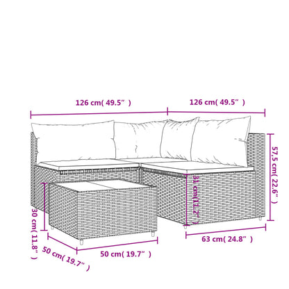 4-tlg. Garten-Lounge-Set mit Kissen Grau Poly Rattan - Pazzar.ch