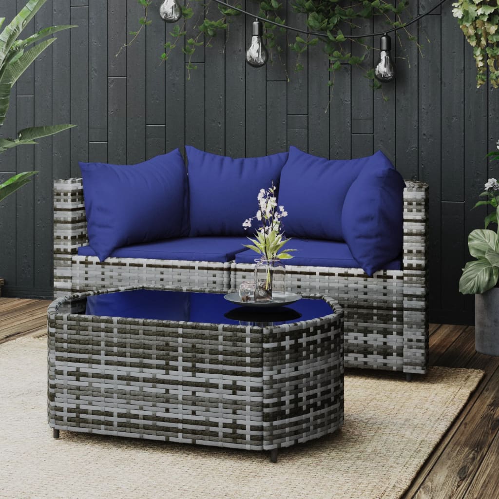 3-tlg. Garten-Lounge-Set mit Kissen Grau Poly Rattan - Pazzar.ch