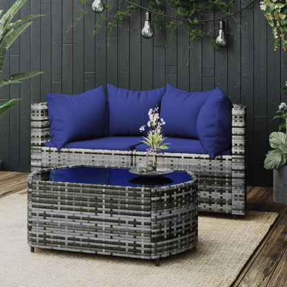 3-tlg. Garten-Lounge-Set mit Kissen Grau Poly Rattan - Pazzar.ch