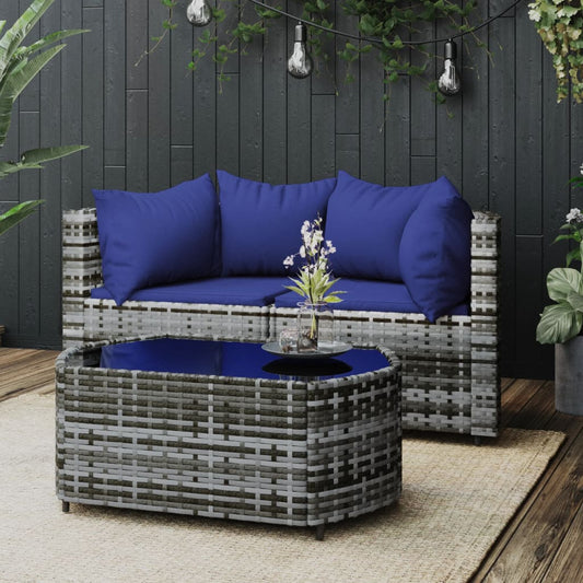 3-tlg. Garten-Lounge-Set mit Kissen Grau Poly Rattan - Pazzar.ch