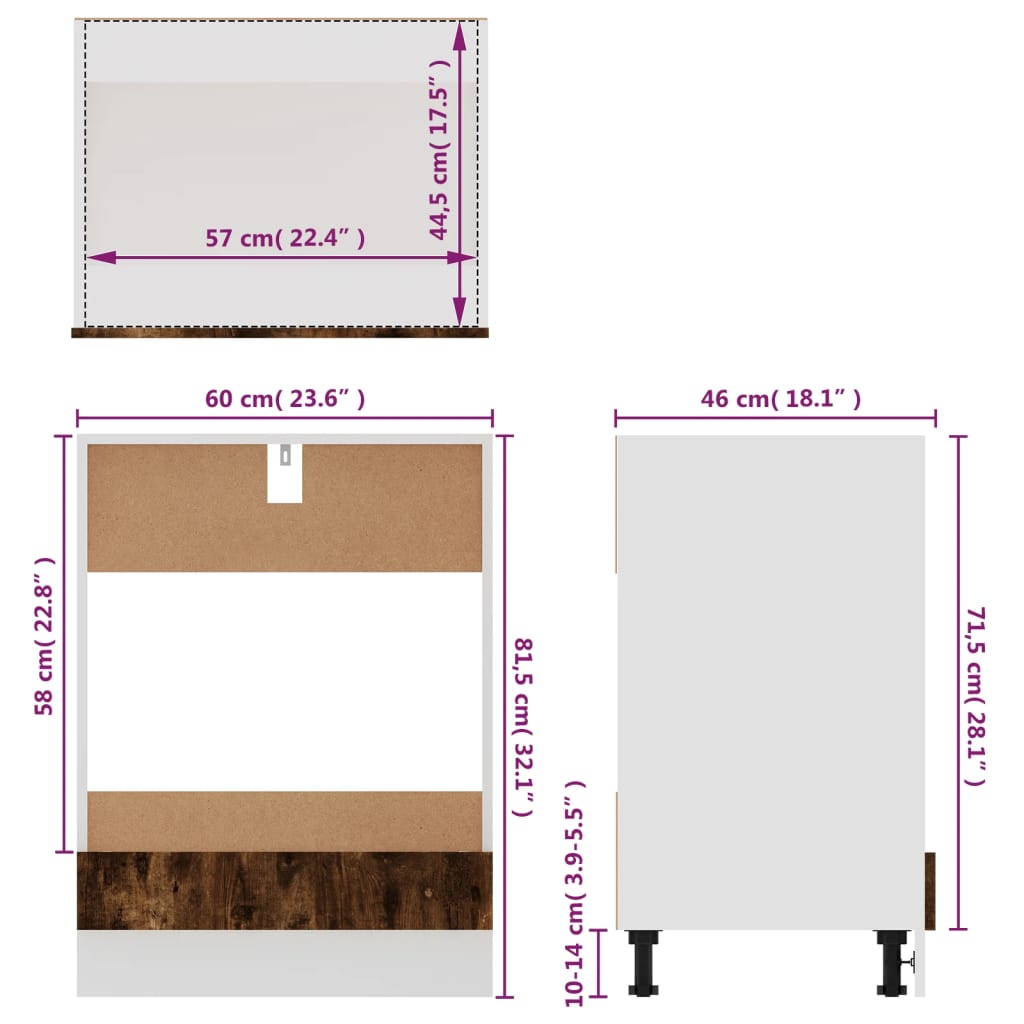 Herdumbauschrank Räuchereiche 60x46x81,5 cm Holzwerkstoff - Pazzar.ch