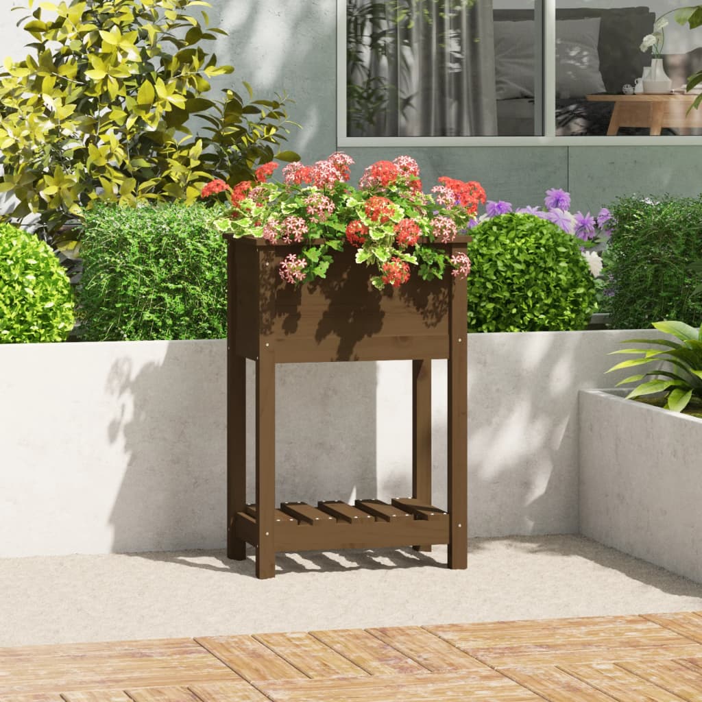 Pflanzkübel mit Ablage Honigbraun 54x34,5x81 cm Kiefernholz - Pazzar.ch