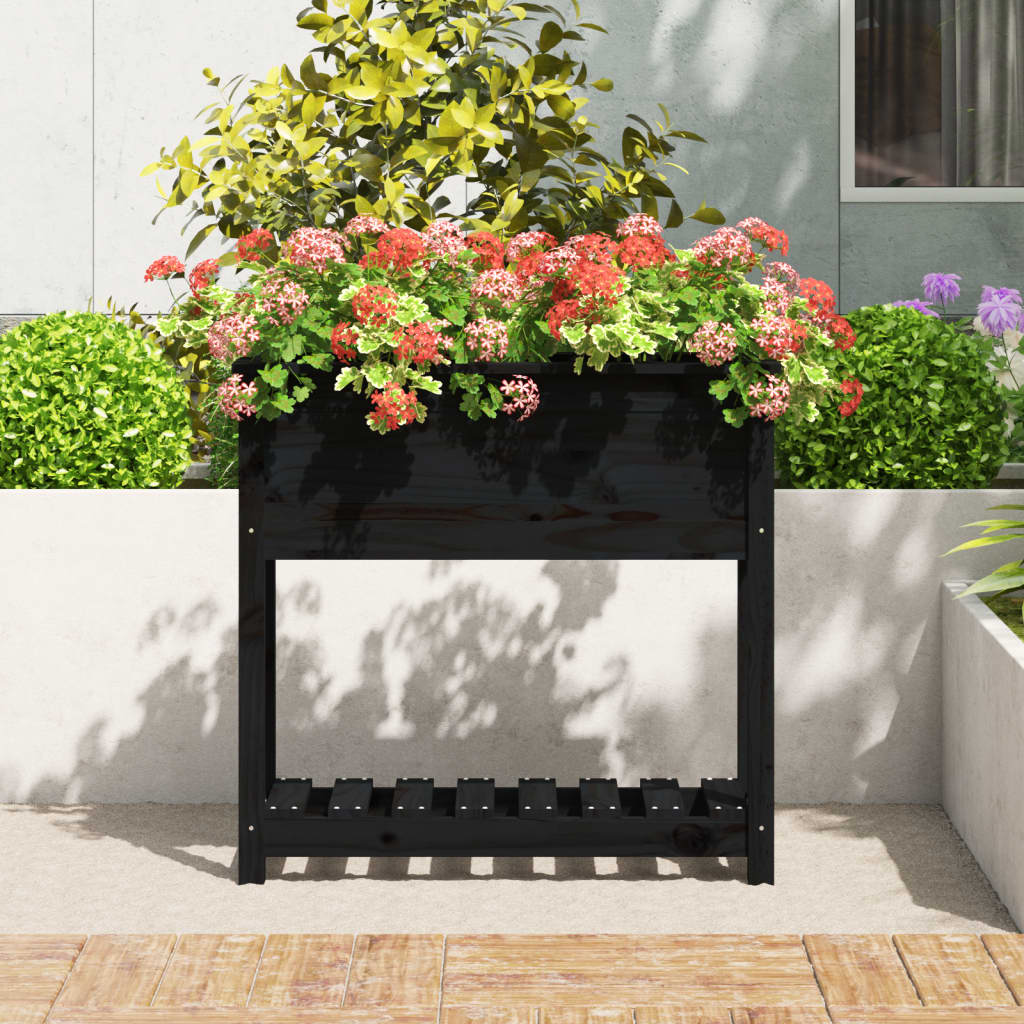 Pflanzkübel mit Ablage Schwarz 82,5x34,5x81cm Massivholz Kiefer - Pazzar.ch