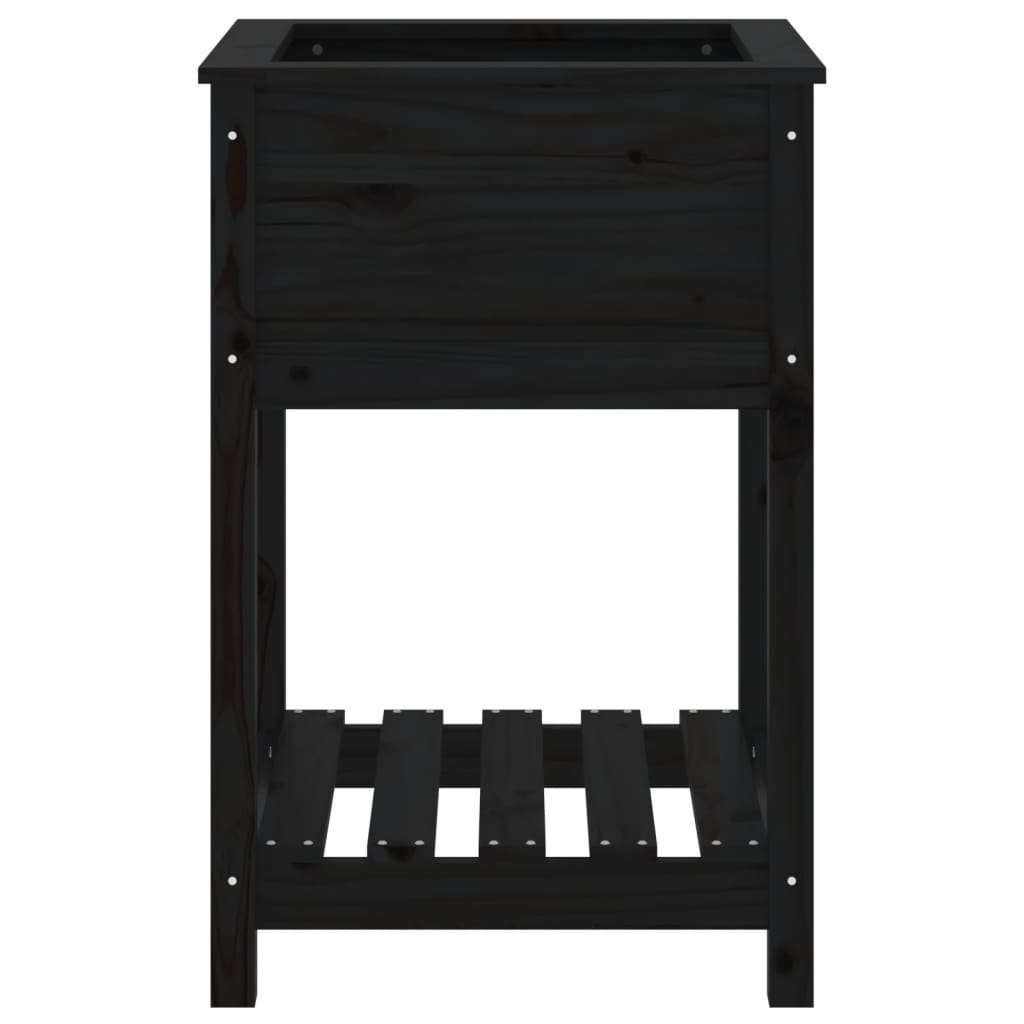 Pflanzkübel mit Ablage Schwarz 54x54x81 cm Massivholz Kiefer