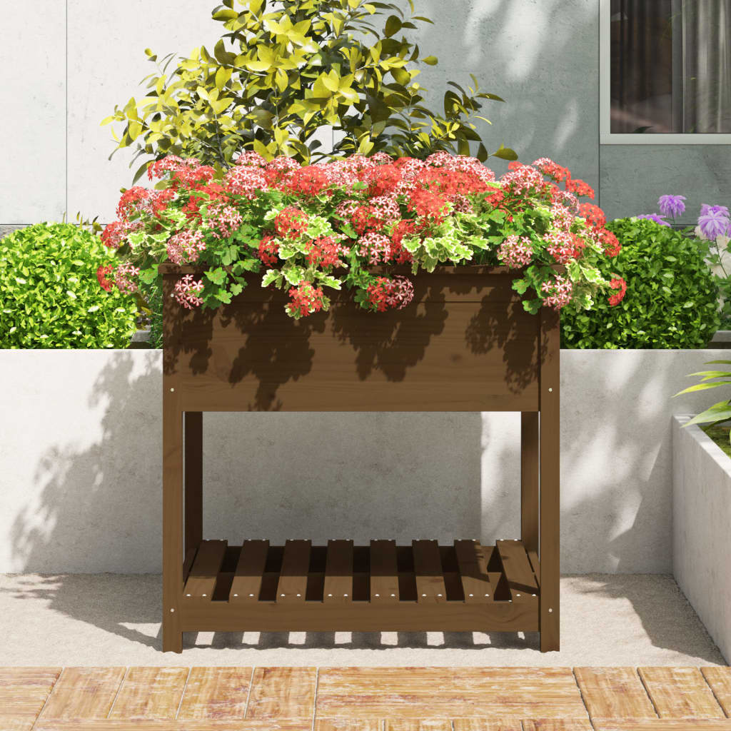 Pflanzkübel mit Ablage Honigbraun 82,5x82,5x81 cm Kiefernholz - Pazzar.ch