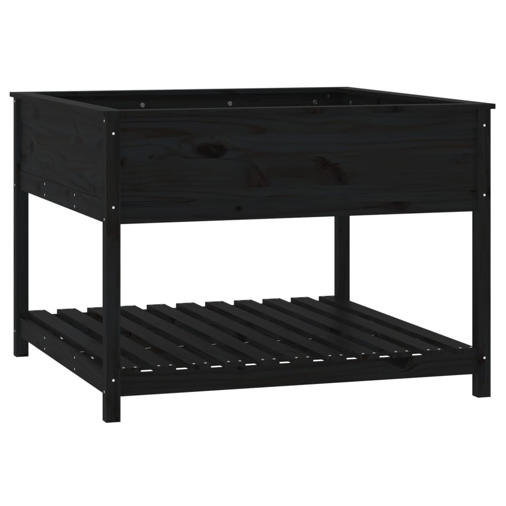 Pflanzkübel mit Ablage Schwarz 111,5x111,5x81 cm Kiefernholz - Pazzar.ch