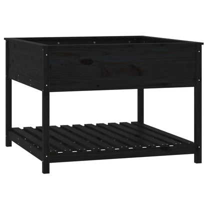 Pflanzkübel mit Ablage Schwarz 111,5x111,5x81 cm Kiefernholz - Pazzar.ch