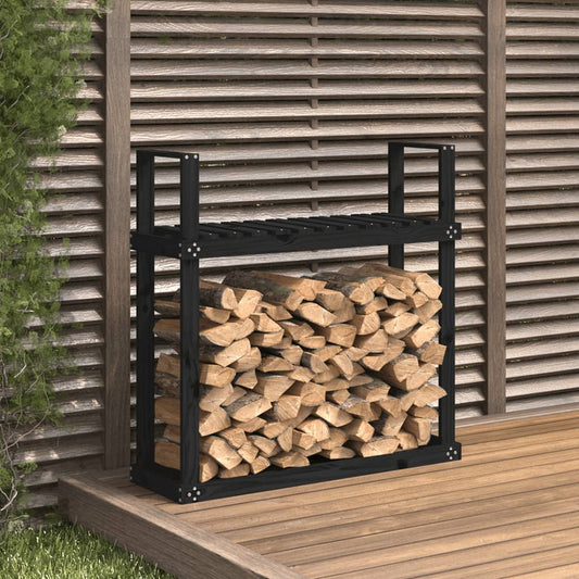 Kaminholzregal Schwarz 110x35x108,5 cm Massivholz Kiefer - Pazzar.ch