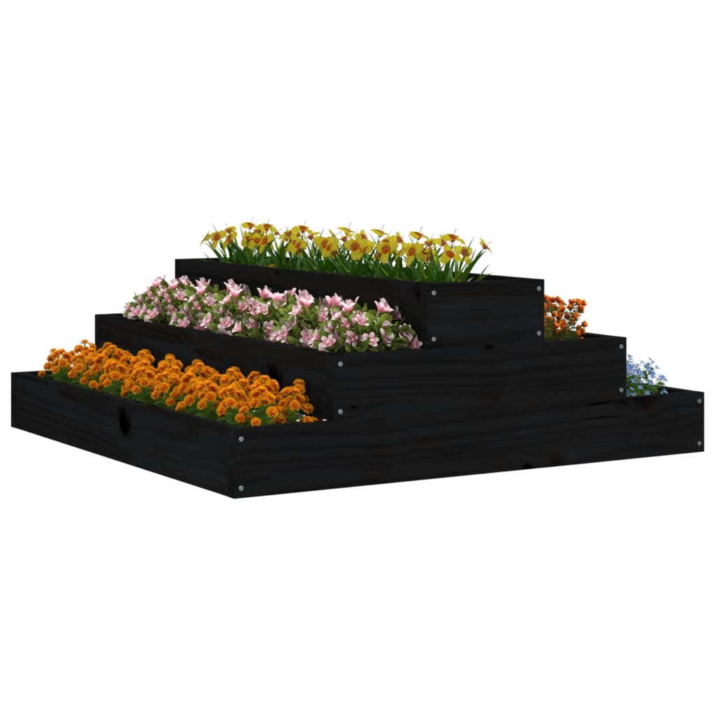 Pflanzkübel Schwarz 80x80x27 cm Massivholz Kiefer - Pazzar.ch
