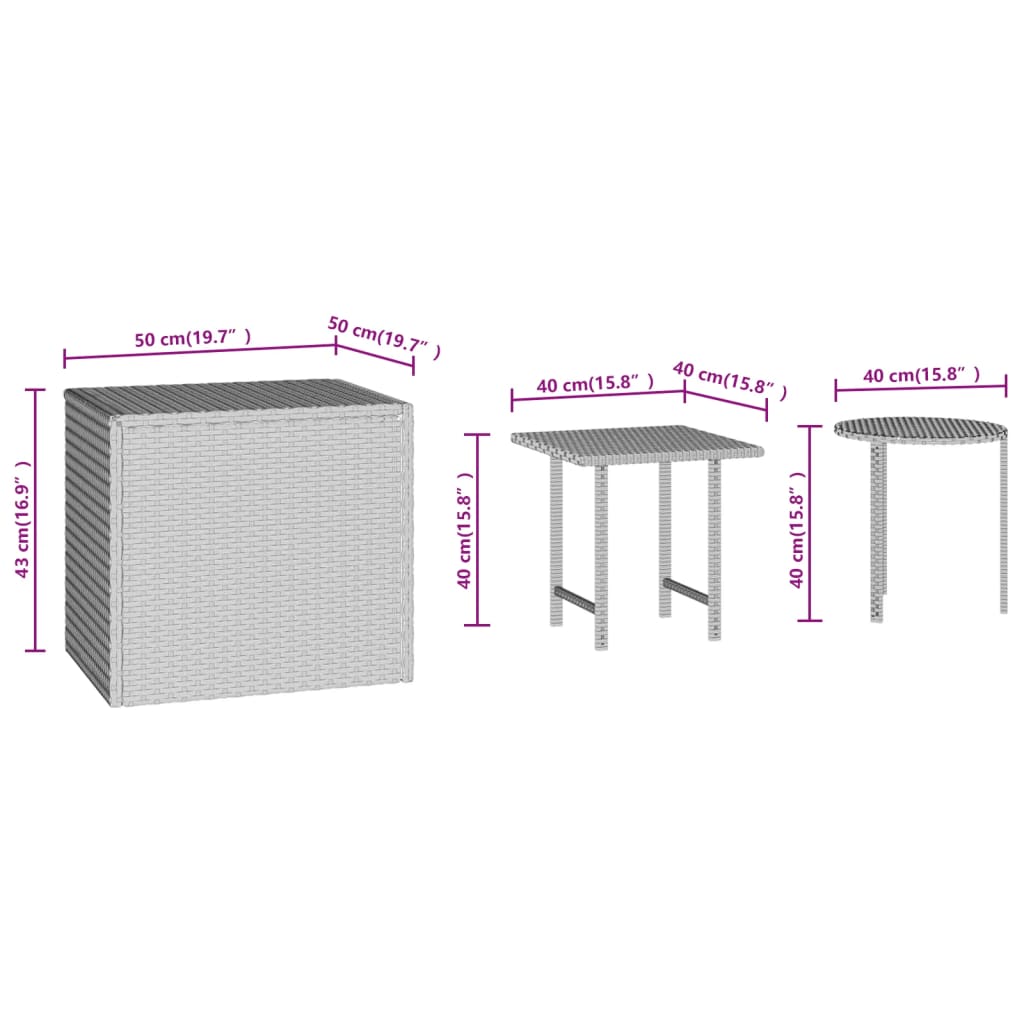 Beistelltische 3 Stk. Braun Poly Rattan - Pazzar.ch