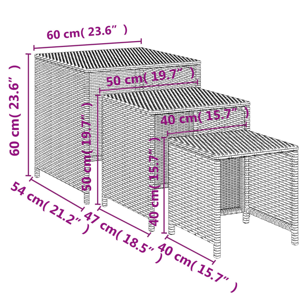 Satztische 3 Stk. Braun Poly Rattan - Pazzar.ch