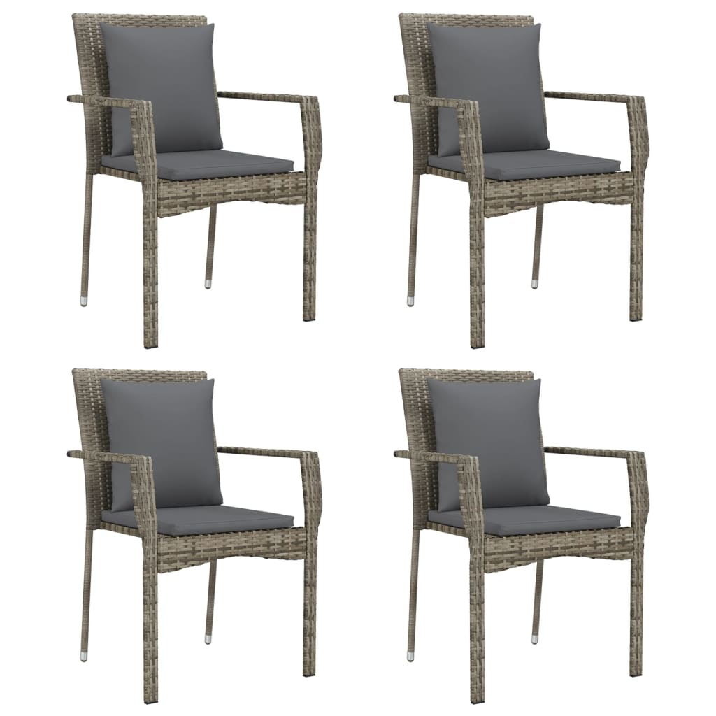 Gartenstühle mit Kissen 4 Stk. Poly Rattan Grau - Pazzar.ch