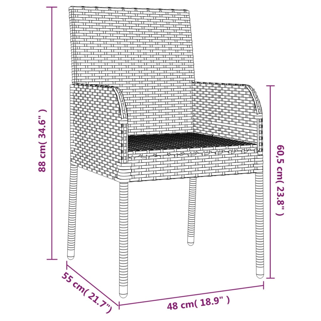 Gartenstühle mit Kissen 2 Stk. Poly Rattan Grau - Pazzar.ch