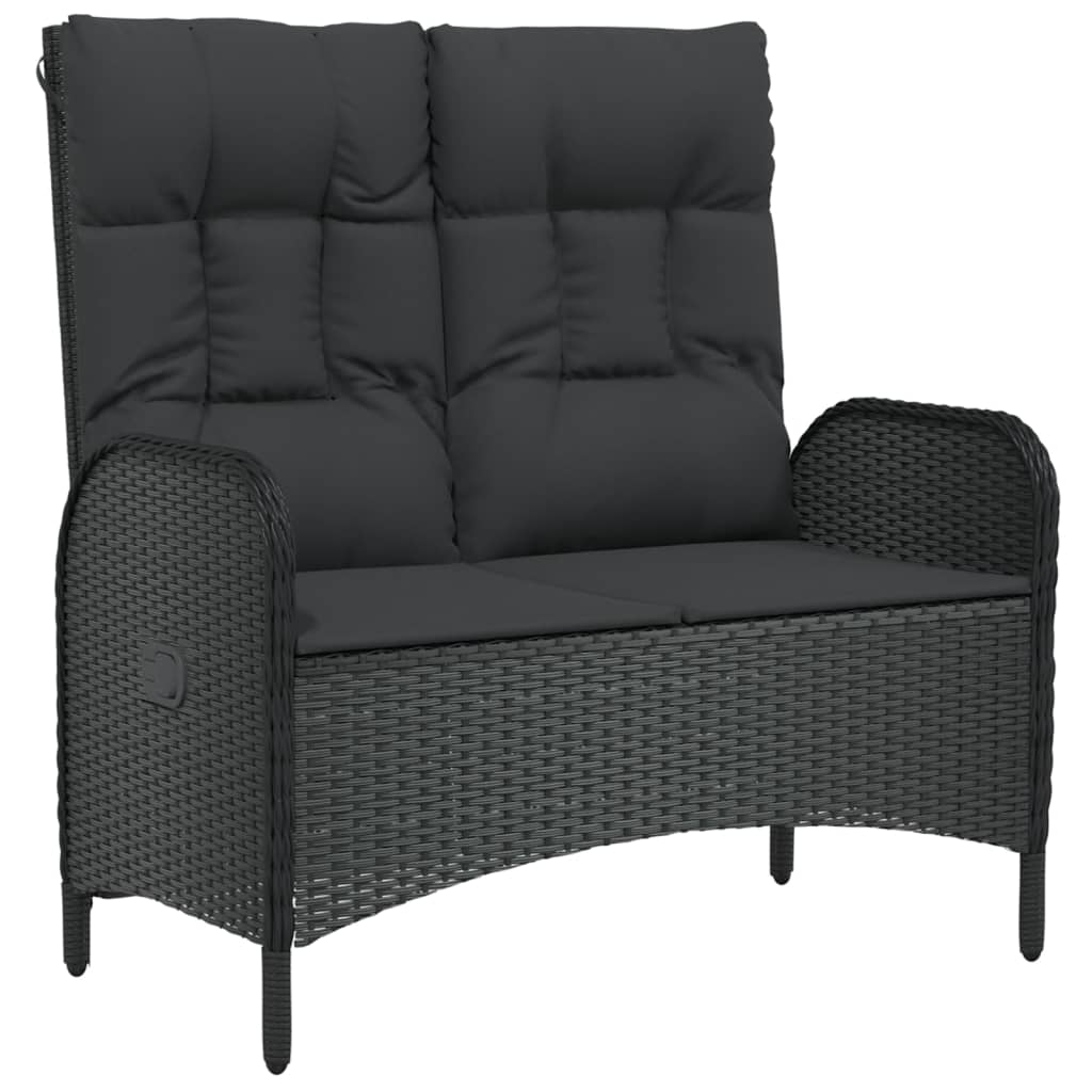 Gartenbank mit Liegefunktion & Kissen 107cm Poly Rattan Schwarz - Pazzar.ch