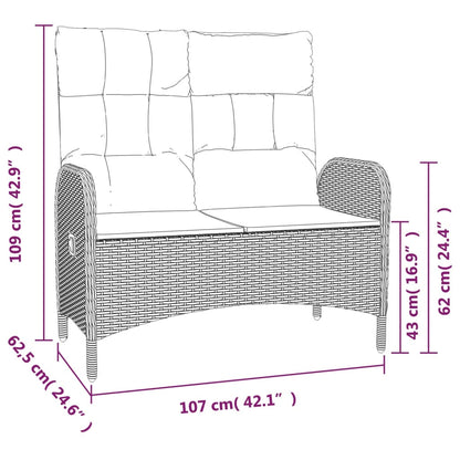 Gartenbank mit Liegefunktion & Kissen 107cm Poly Rattan Schwarz - Pazzar.ch