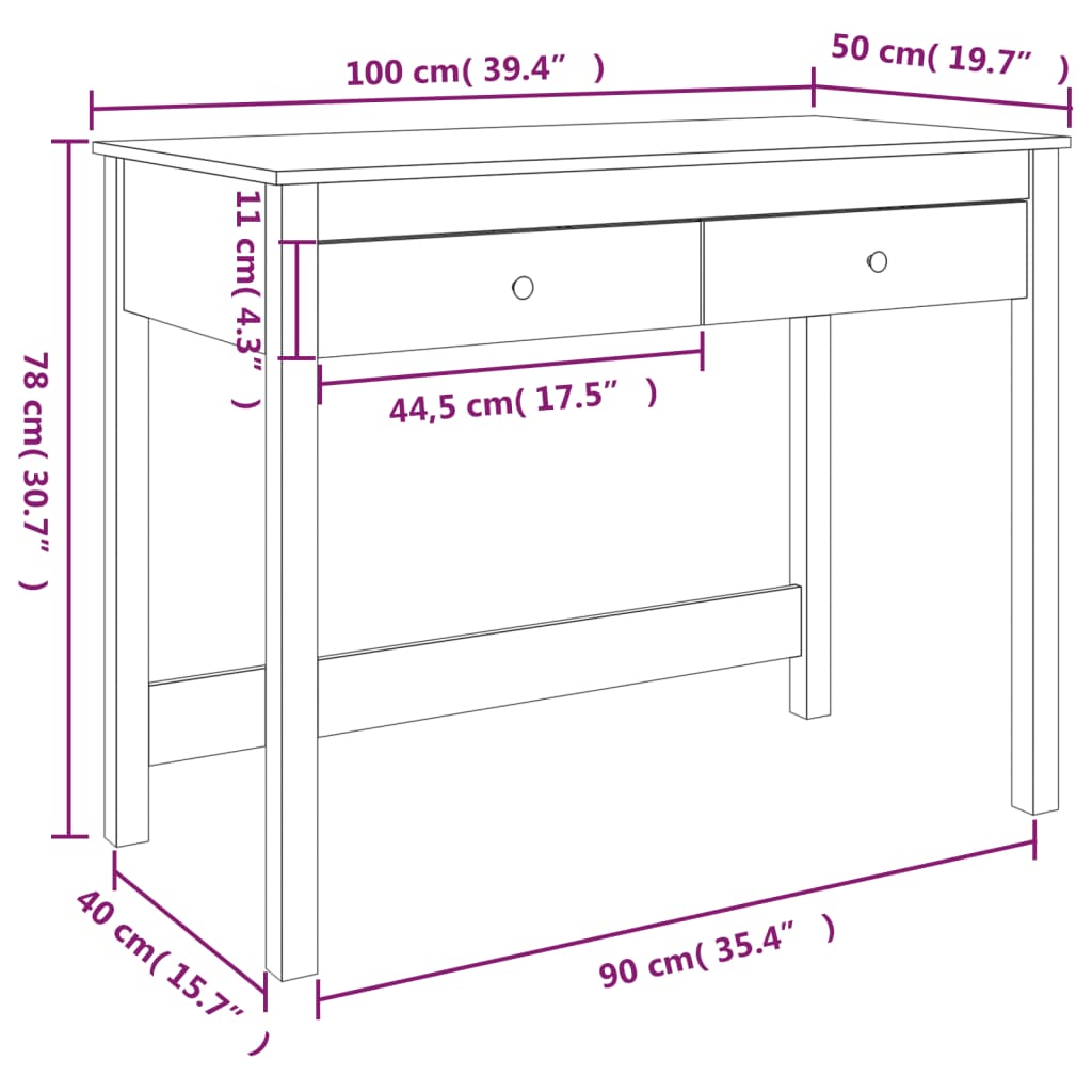Schreibtisch mit Schubladen Honigbraun 100x50x78 cm Massivholz - Pazzar.ch