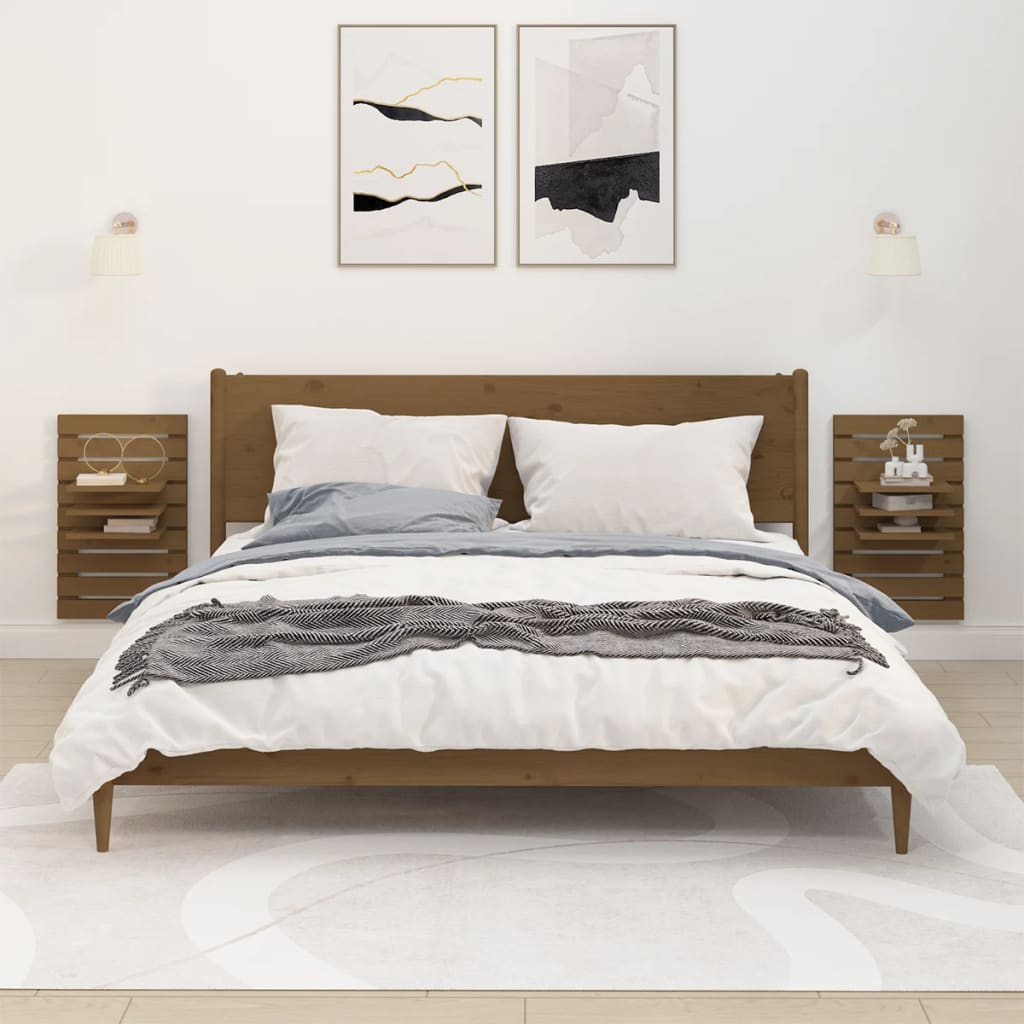 Wand-Nachttische 2 Stk. Honigbraun Massivholz Kiefer - Pazzar.ch