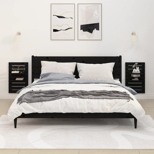Wand-Nachttische 2 Stk. Schwarz Massivholz Kiefer - Pazzar.ch