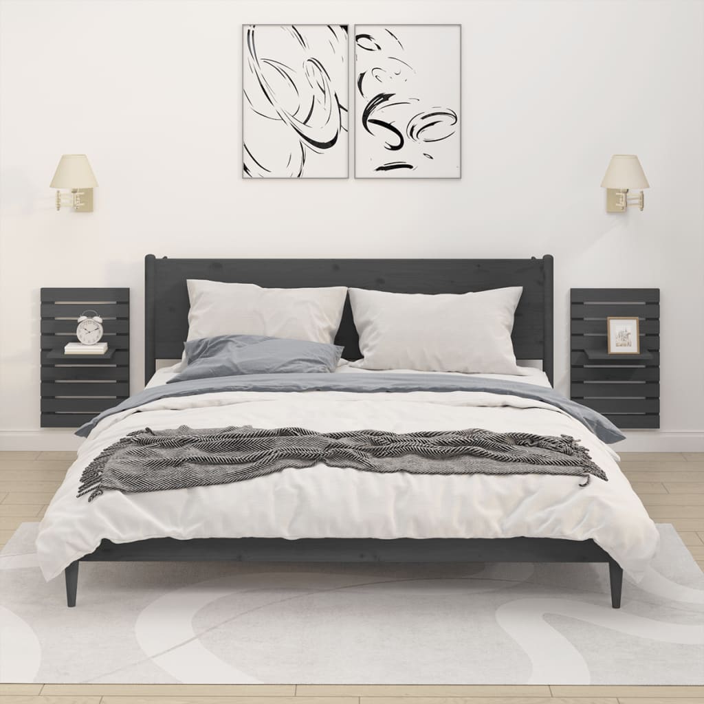 Wand-Nachttische 2 Stk. Grau Massivholz Kiefer - Pazzar.ch