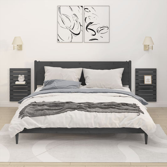 Wand-Nachttische 2 Stk. Grau Massivholz Kiefer - Pazzar.ch