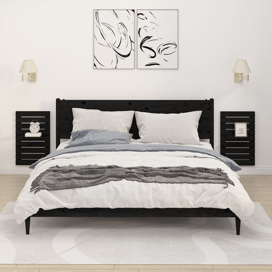 Wand-Nachttische 2 Stk. Schwarz Massivholz Kiefer - Pazzar.ch