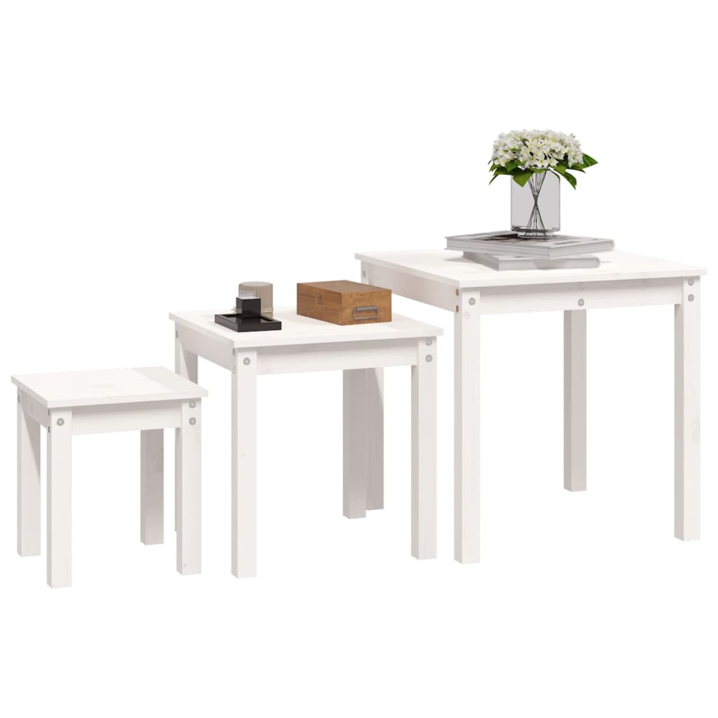 Satztische 3 Stk. Weiß Massivholz Kiefer - Pazzar.ch
