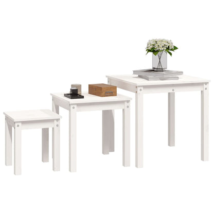 Satztische 3 Stk. Weiß Massivholz Kiefer - Pazzar.ch