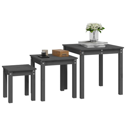 Satztische 3 Stk. Grau Massivholz Kiefer - Pazzar.ch