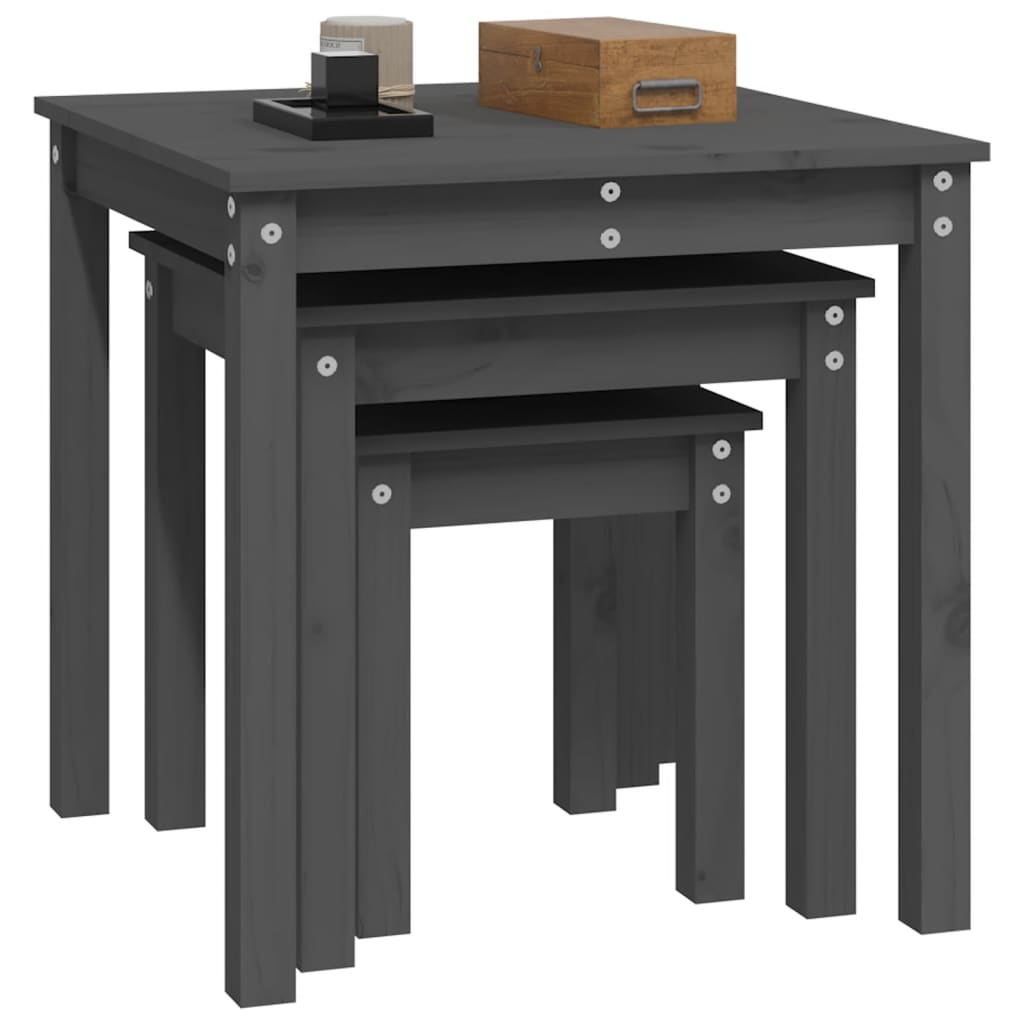 Satztische 3 Stk. Grau Massivholz Kiefer - Pazzar.ch