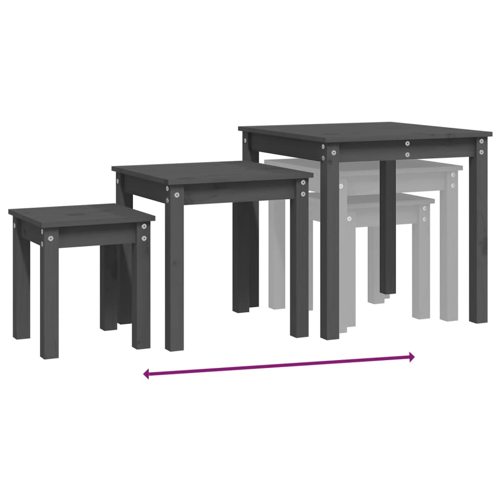 Satztische 3 Stk. Grau Massivholz Kiefer - Pazzar.ch