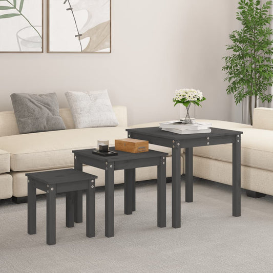 Satztische 3 Stk. Grau Massivholz Kiefer - Pazzar.ch