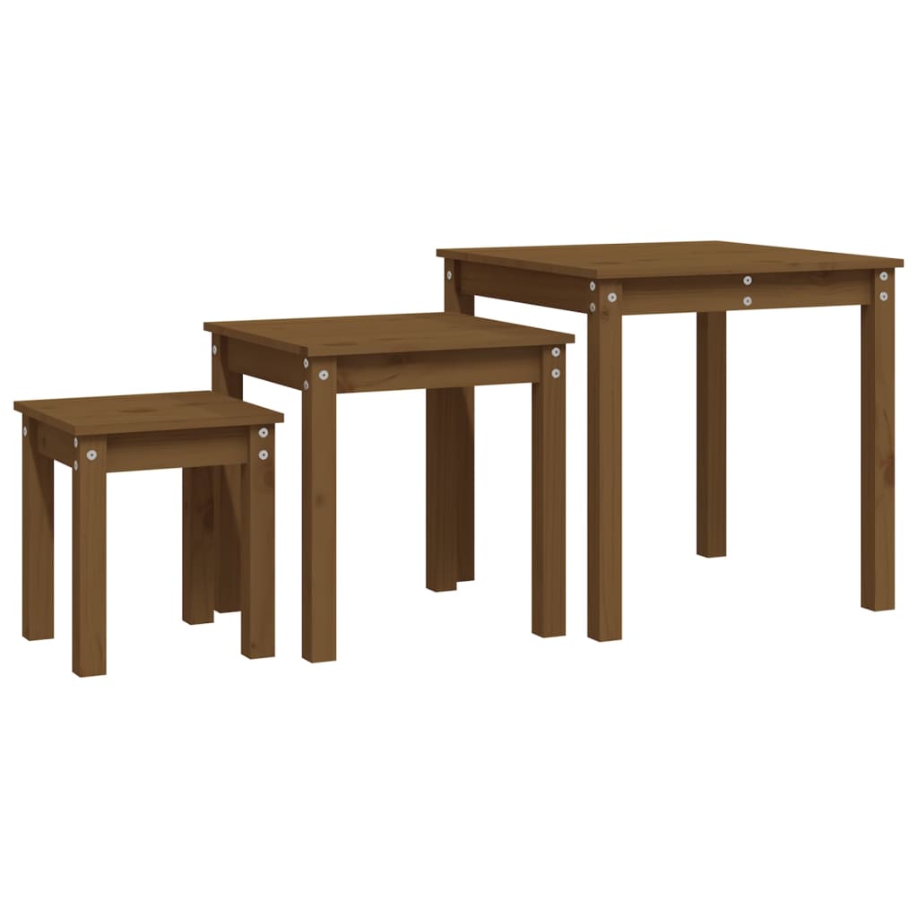 Satztische 3 Stk. Honigbraun Massivholz Kiefer - Pazzar.ch