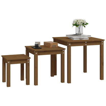 Satztische 3 Stk. Honigbraun Massivholz Kiefer - Pazzar.ch