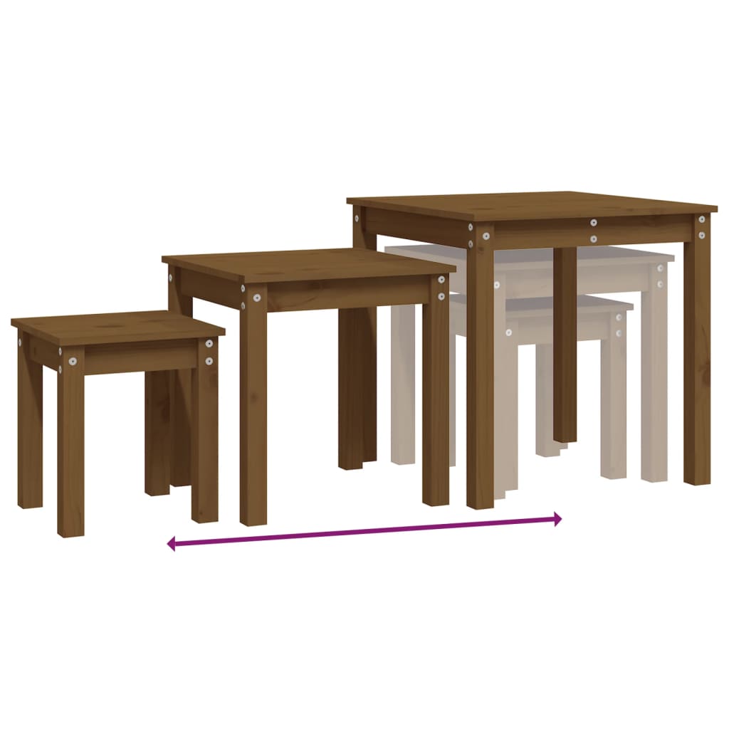 Satztische 3 Stk. Honigbraun Massivholz Kiefer - Pazzar.ch