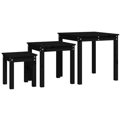 Satztische 3 Stk. Schwarz Massivholz Kiefer - Pazzar.ch