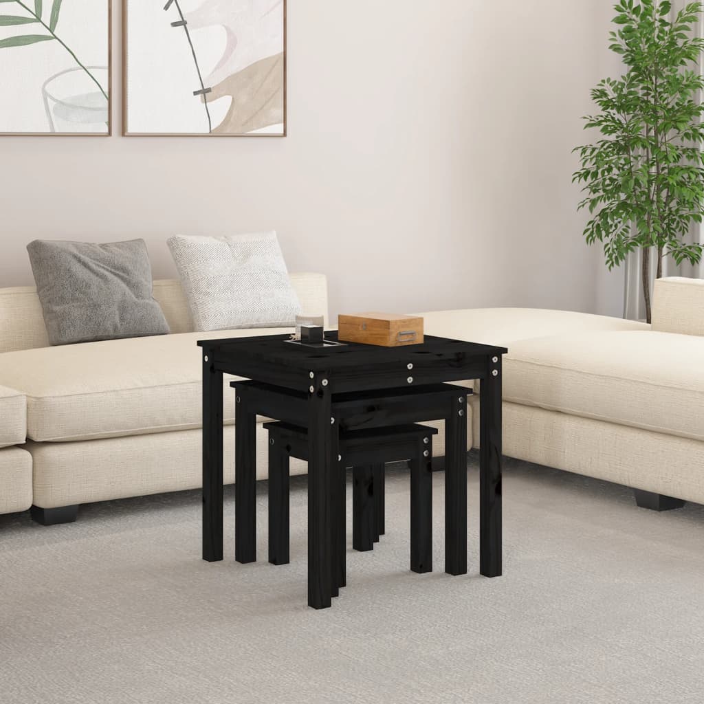 Satztische 3 Stk. Schwarz Massivholz Kiefer - Pazzar.ch