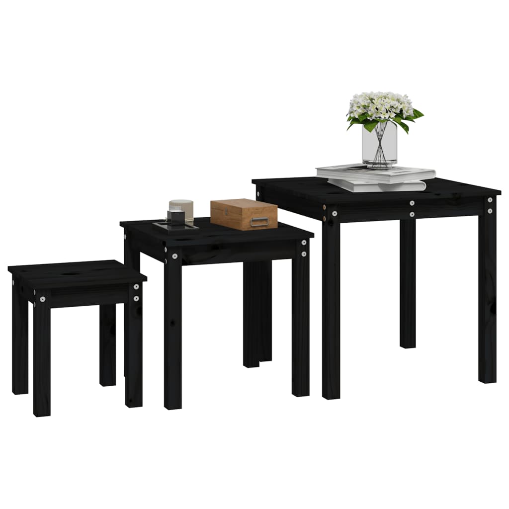 Satztische 3 Stk. Schwarz Massivholz Kiefer - Pazzar.ch