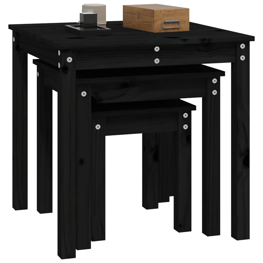 Satztische 3 Stk. Schwarz Massivholz Kiefer - Pazzar.ch