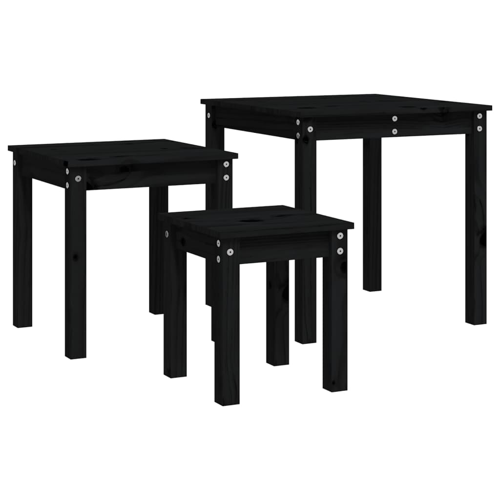 Satztische 3 Stk. Schwarz Massivholz Kiefer - Pazzar.ch