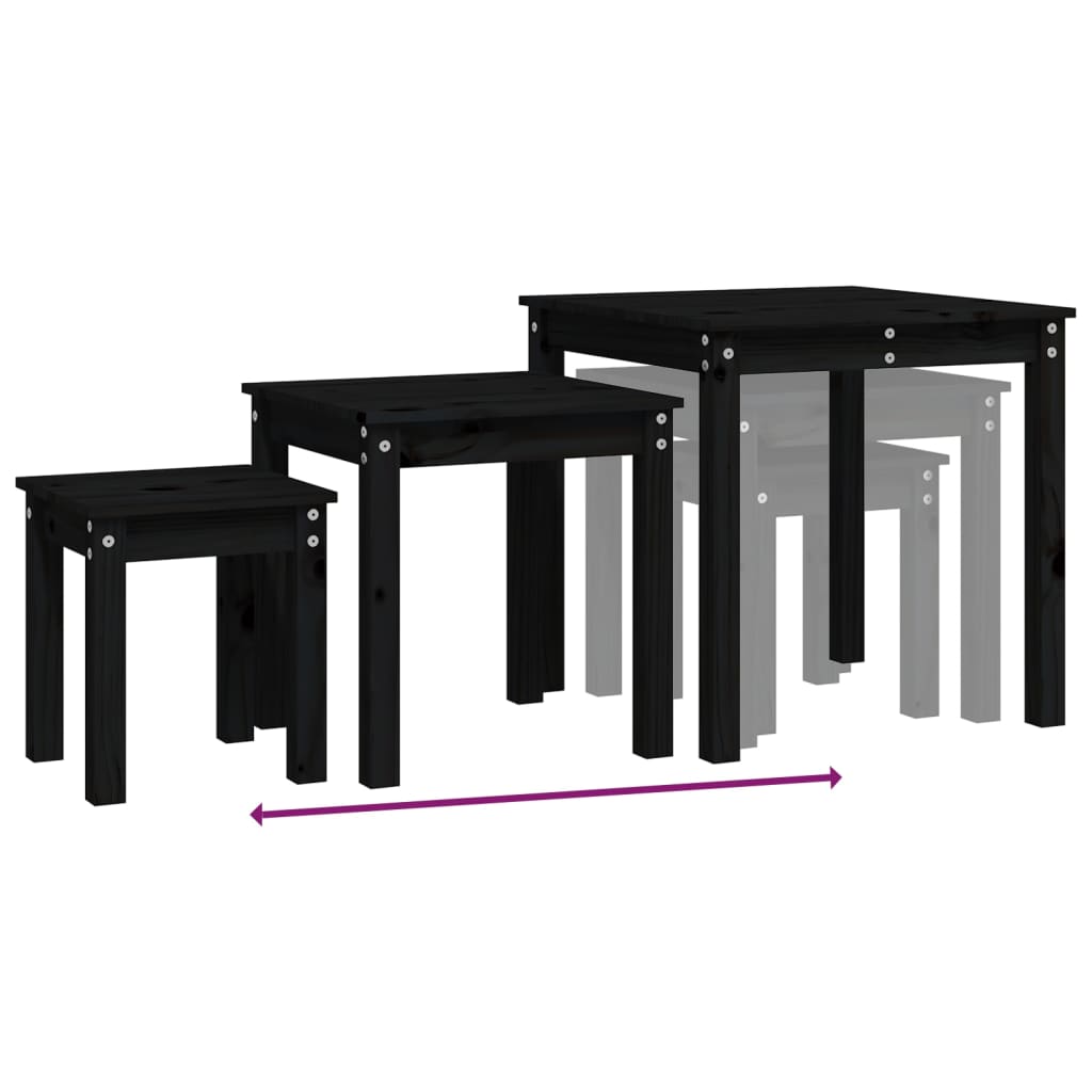 Satztische 3 Stk. Schwarz Massivholz Kiefer - Pazzar.ch