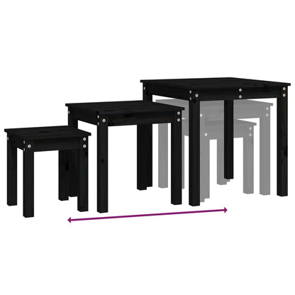 Satztische 3 Stk. Schwarz Massivholz Kiefer - Pazzar.ch