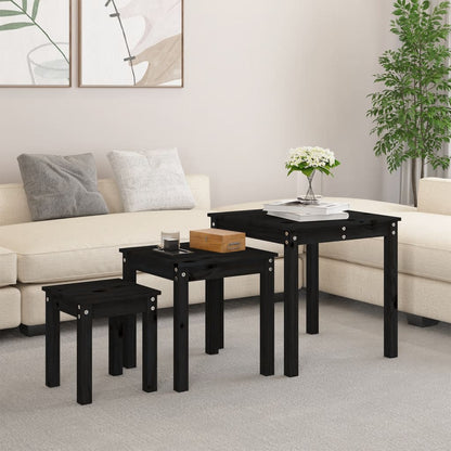 Satztische 3 Stk. Schwarz Massivholz Kiefer - Pazzar.ch