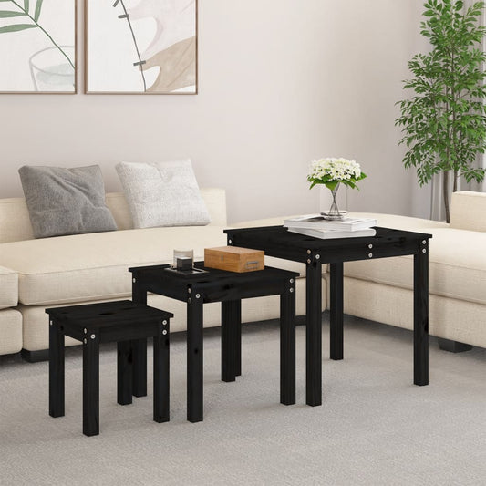 Satztische 3 Stk. Schwarz Massivholz Kiefer - Pazzar.ch