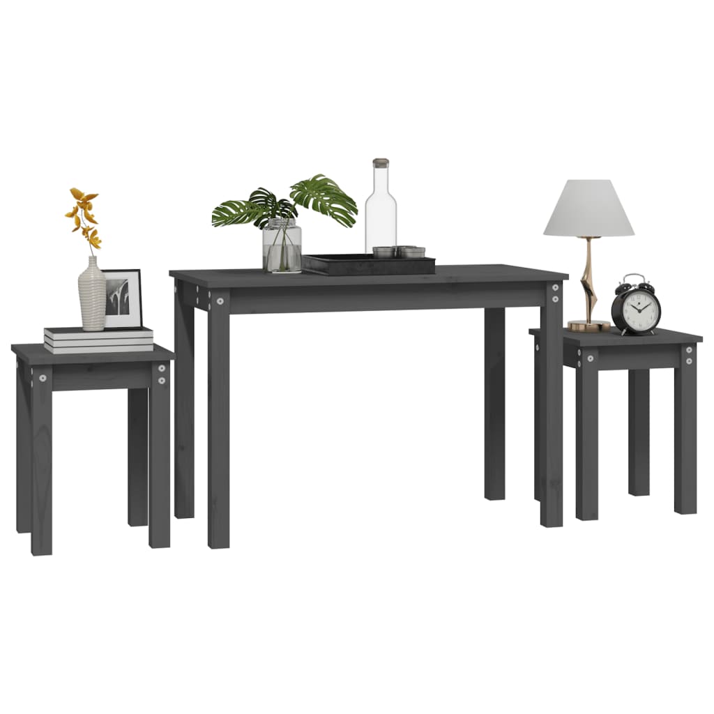 Satztische 3 Stk. Grau Massivholz Kiefer - Pazzar.ch