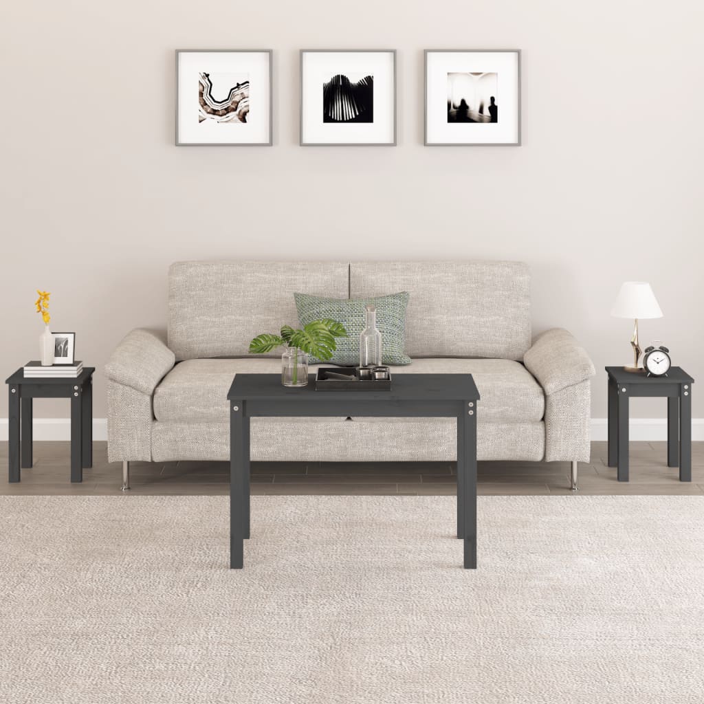 Satztische 3 Stk. Grau Massivholz Kiefer - Pazzar.ch