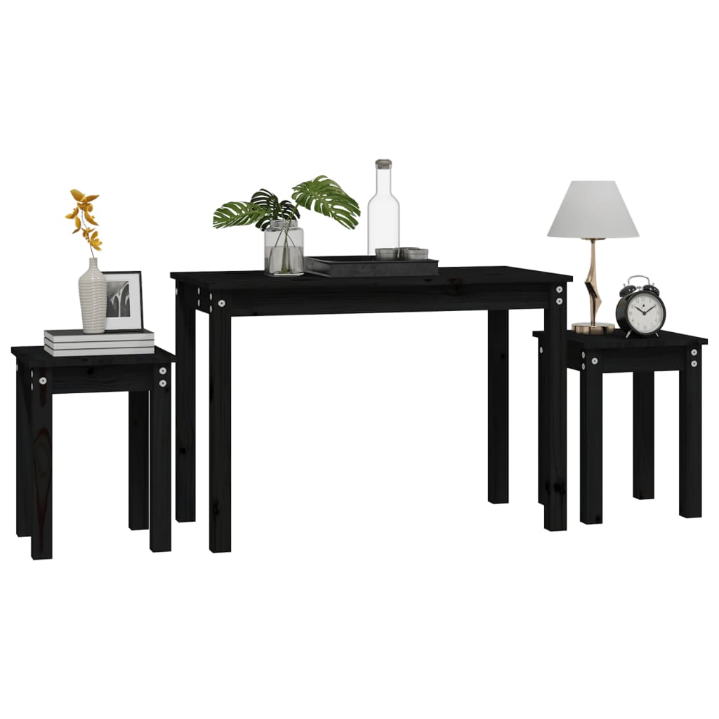 Satztische 3 Stk. Schwarz Massivholz Kiefer - Pazzar.ch