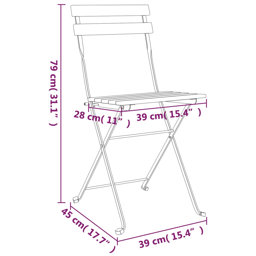 3-tlg. Bistro-Set Klappbar Massivholz Akazie und Stahl - Pazzar.ch