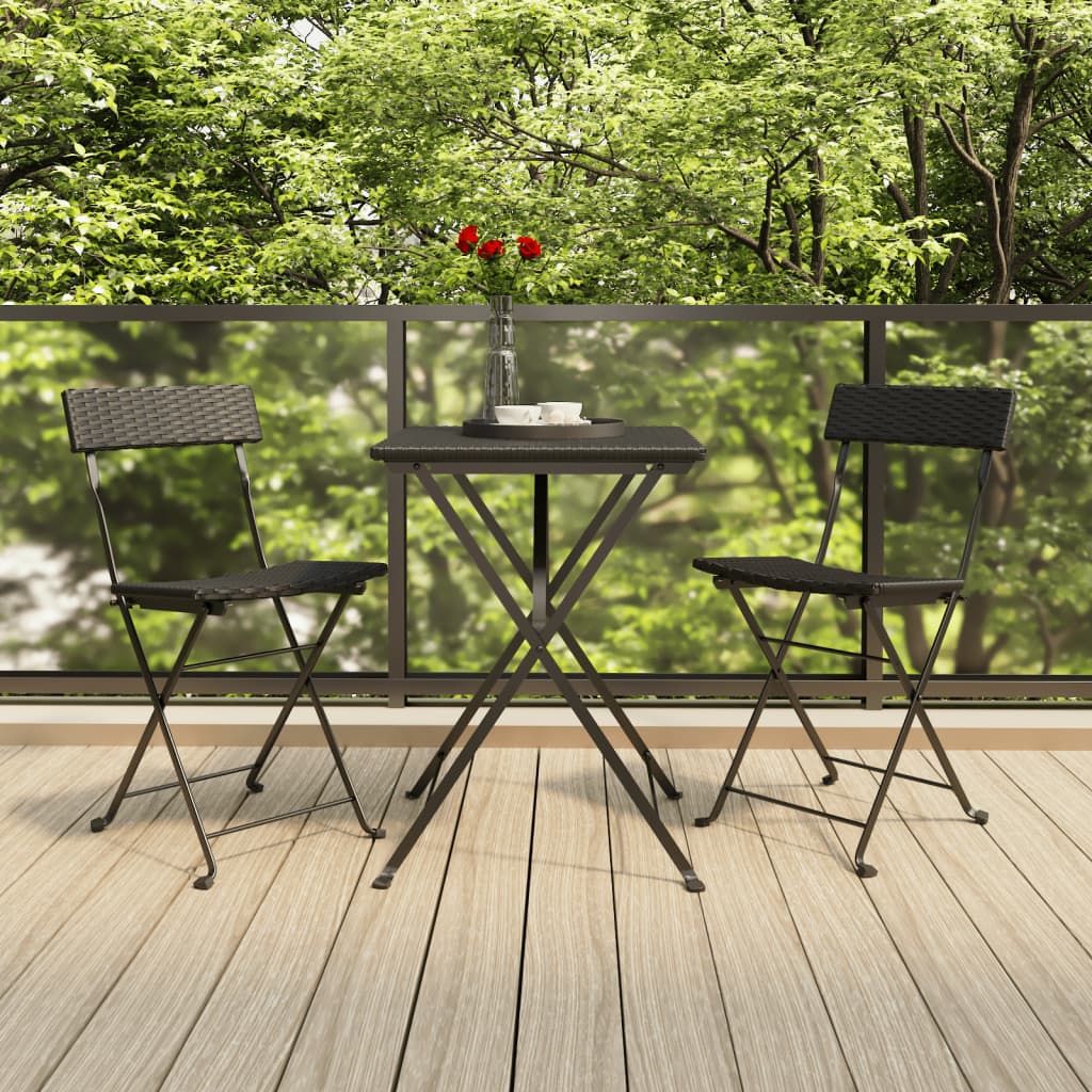 3-tlg. Bistro-Set Klappbar Schwarz Poly Rattan - Pazzar.ch