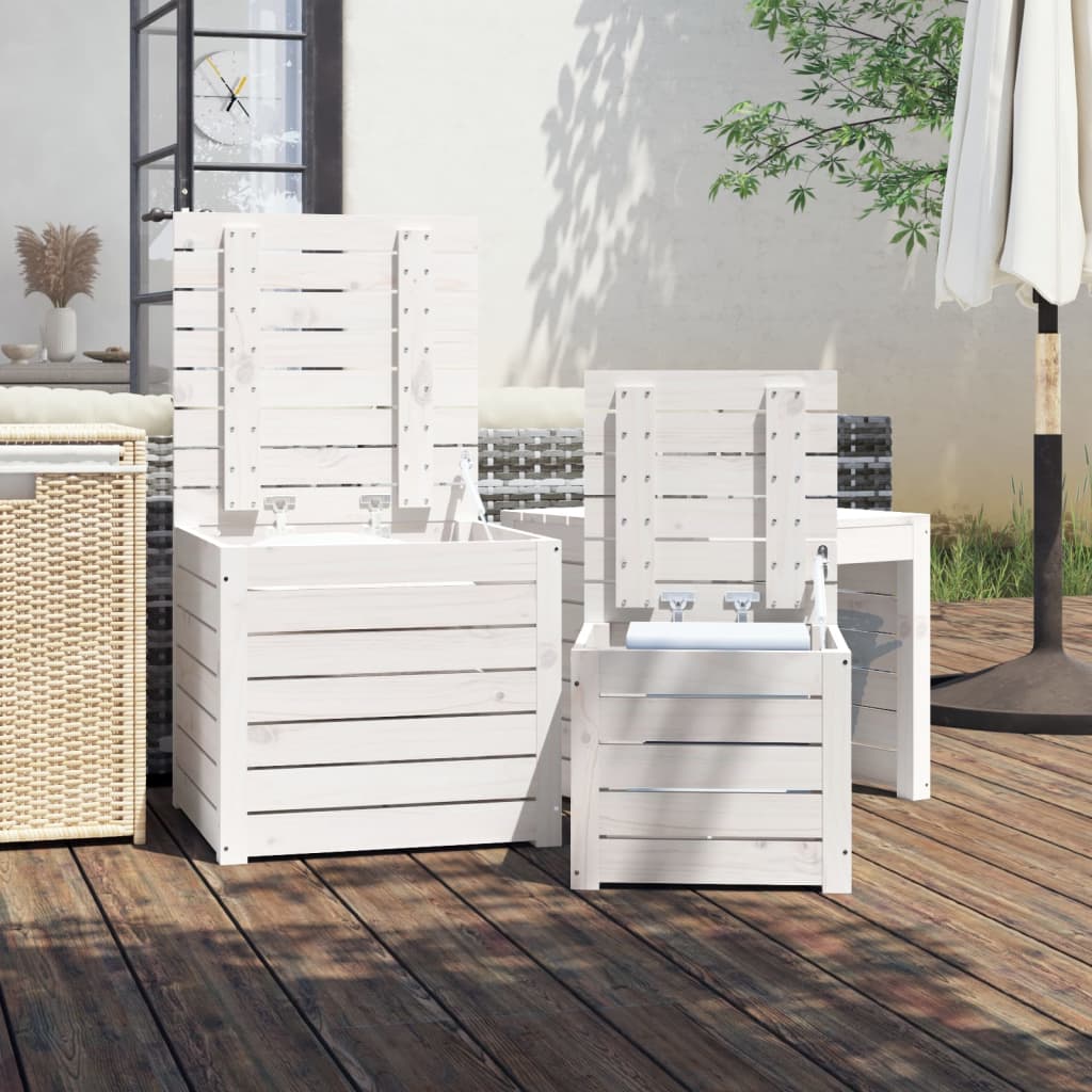 3-tlg. Gartenbox-Set Weiß Massivholz Kiefer - Pazzar.ch
