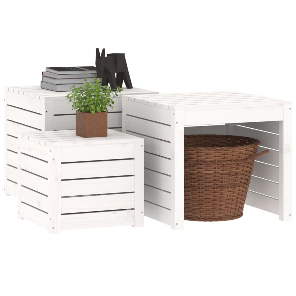 3-tlg. Gartenbox-Set Weiß Massivholz Kiefer - Pazzar.ch